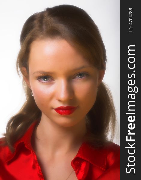 Portrait of beautiful young woman with red lipstick. Portrait of beautiful young woman with red lipstick