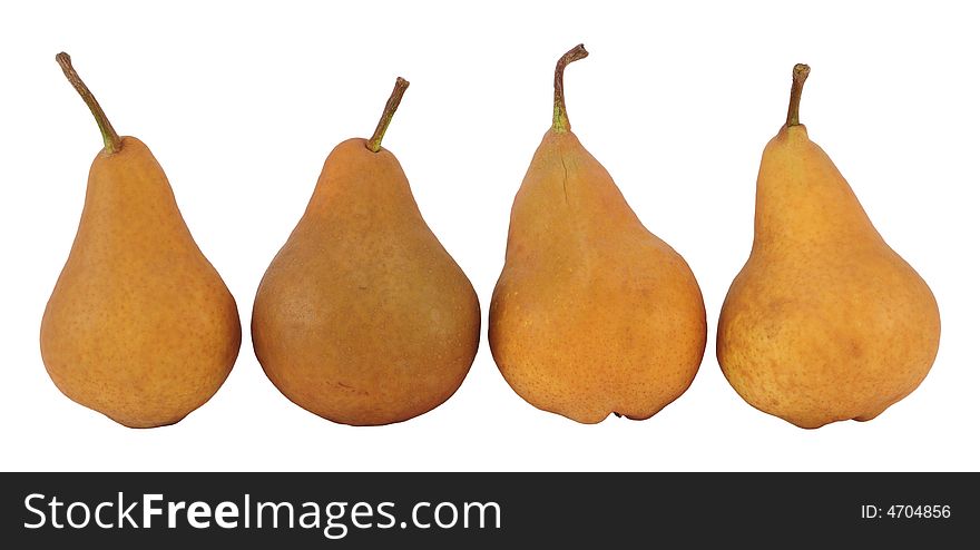Four pears isolated on a white background.