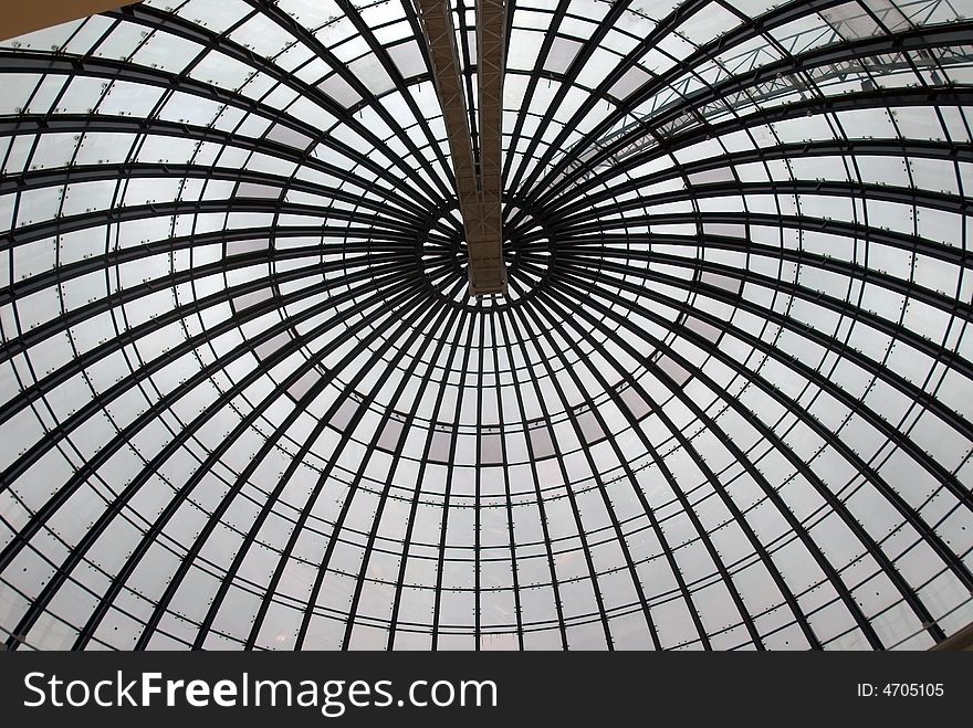 Round glass cupola from inside. Blue City shopping mall.