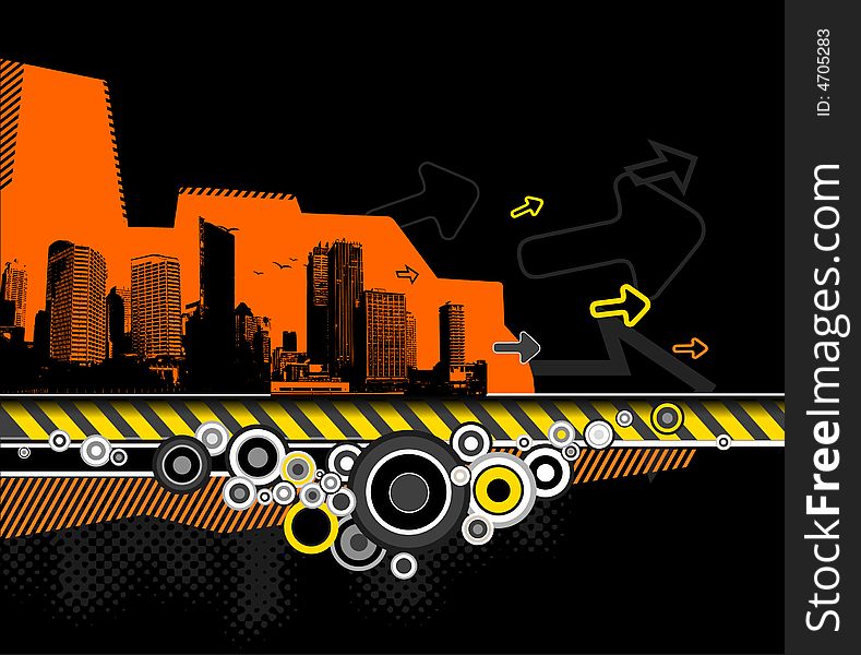Illustration of city with skyscrapers. Vector