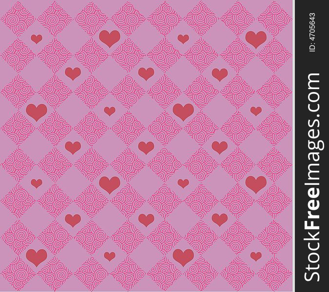 Checkered pattern of pink and fuschia  with large and small hearts. Checkered pattern of pink and fuschia  with large and small hearts