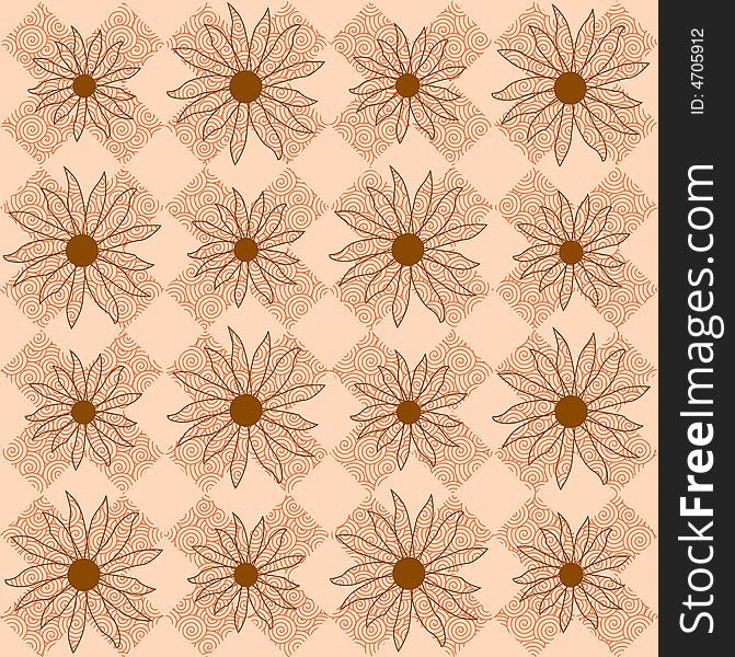 Flowers on checkered pattern with swirls. Flowers on checkered pattern with swirls.
