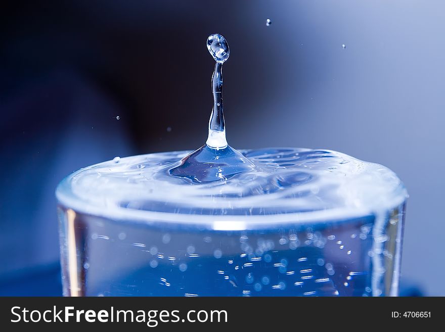 Drop of water falling in a glass.