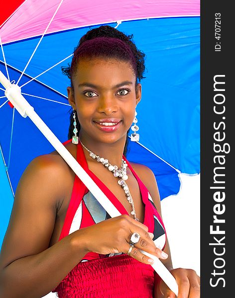 African girl with a colorful umbrella