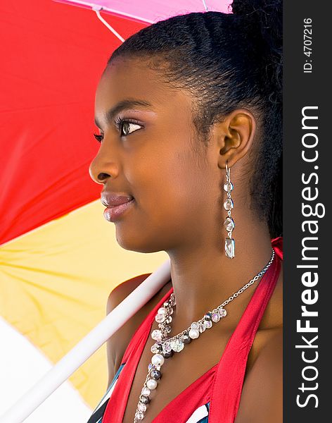 African girl with a colorful umbrella