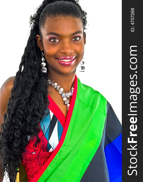 African Girl Wrapped In A Colorful Shawl