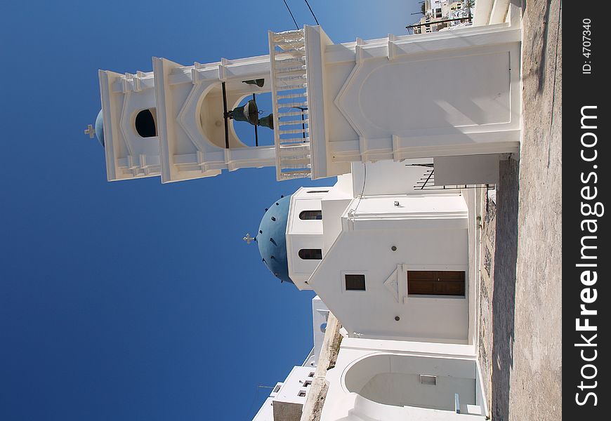 A church in village Imerovigli, Santorini island, Greece. A church in village Imerovigli, Santorini island, Greece