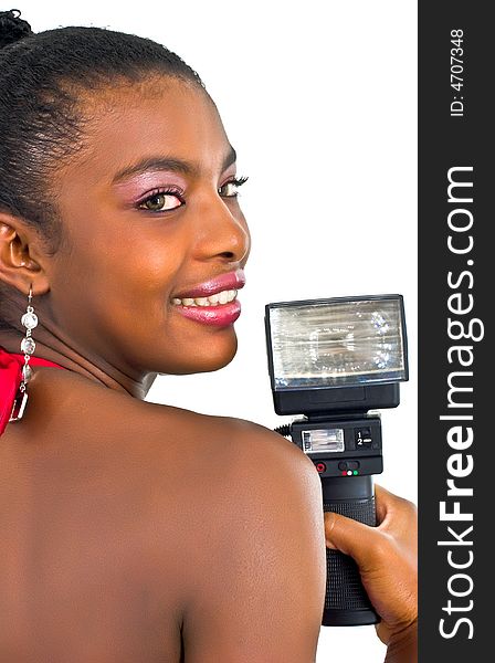 Gorgeous young african lady with a black flash