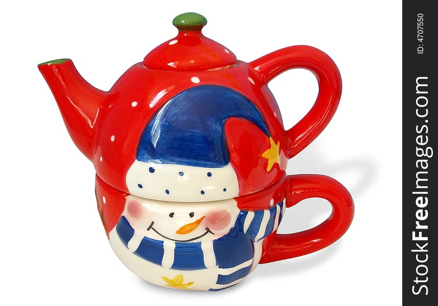 Christmas teapot isolated over white background