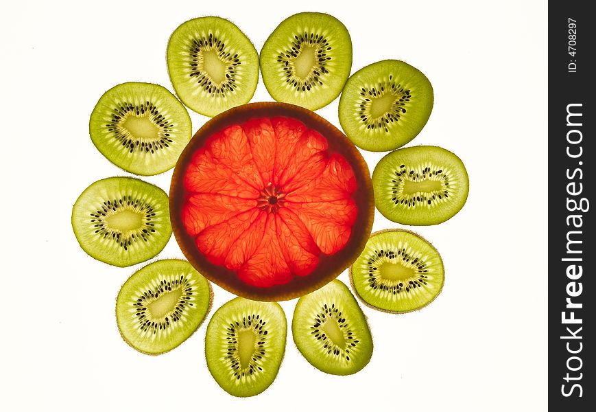 Composition of fruits, kiwis and grapefruit. Composition of fruits, kiwis and grapefruit