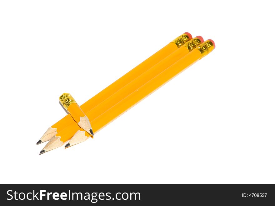 Four pencils isolated on white background