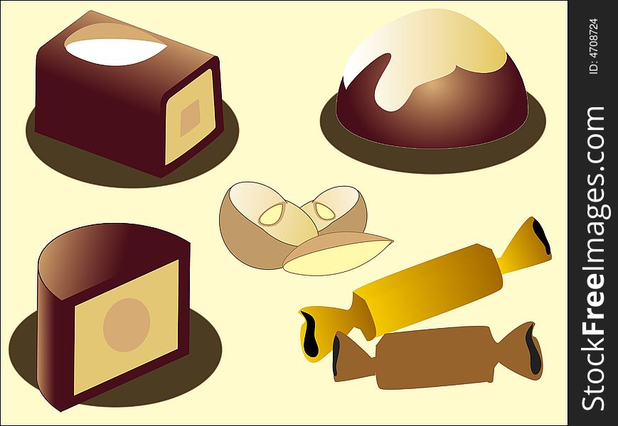 Vector illustration -Chocolate sweets and nuts. Vector illustration -Chocolate sweets and nuts