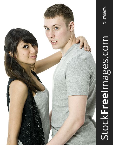 A young couple together in the studio. A young couple together in the studio