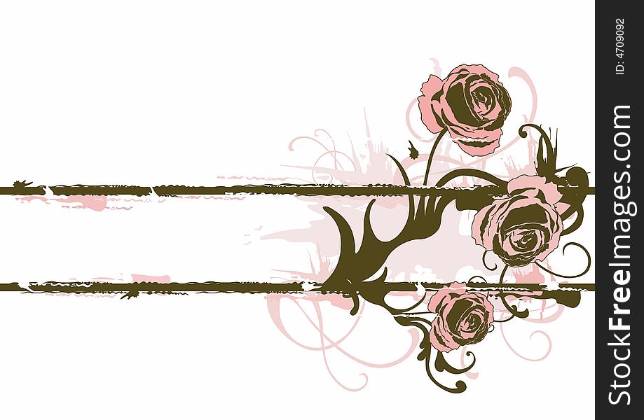 Grungy illustration of roses and decorative patterns. Grungy illustration of roses and decorative patterns