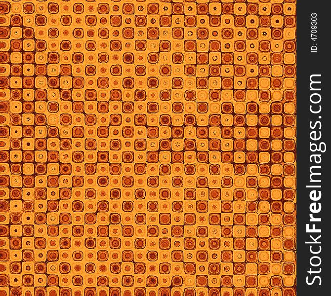 Orange techno background with brown dots and small squares