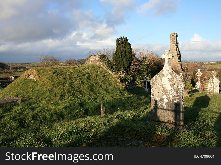 Old Irish cemetery ruins dating in west of Ireland