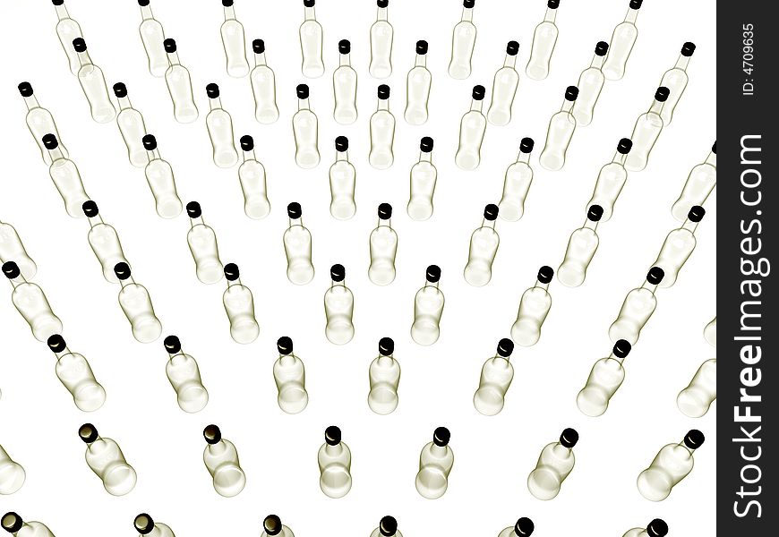 A 3D illustration of empty glass bottles. A 3D illustration of empty glass bottles.