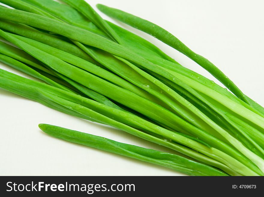 Green onions on a white background