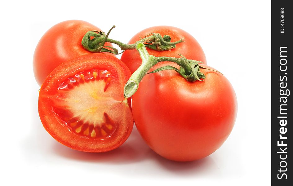 Fresh Tomatoes With Cut On White Background