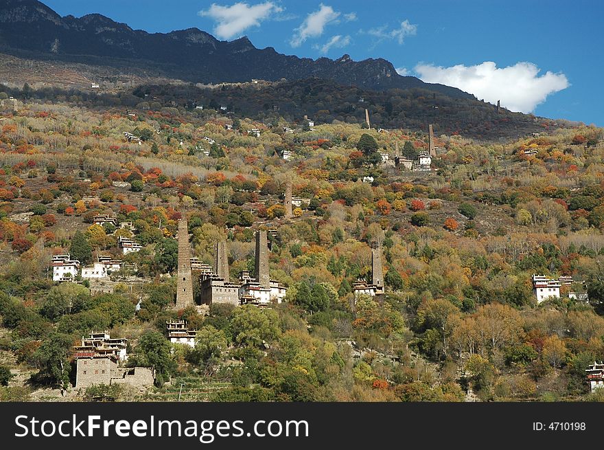 Houses and towers of a Tibetan's village in Danba,Sichuan Province. Houses and towers of a Tibetan's village in Danba,Sichuan Province