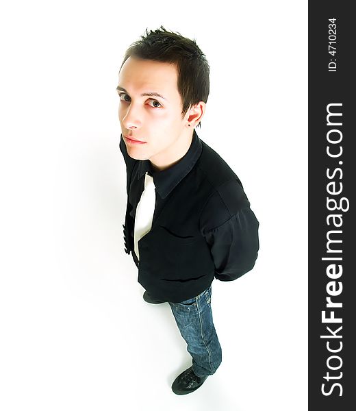 Young businessman smiling, on a white background