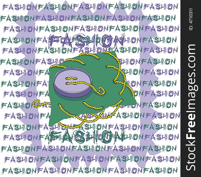 Violet button on green fabric, a decorative pattern is a fashion. Violet button on green fabric, a decorative pattern is a fashion