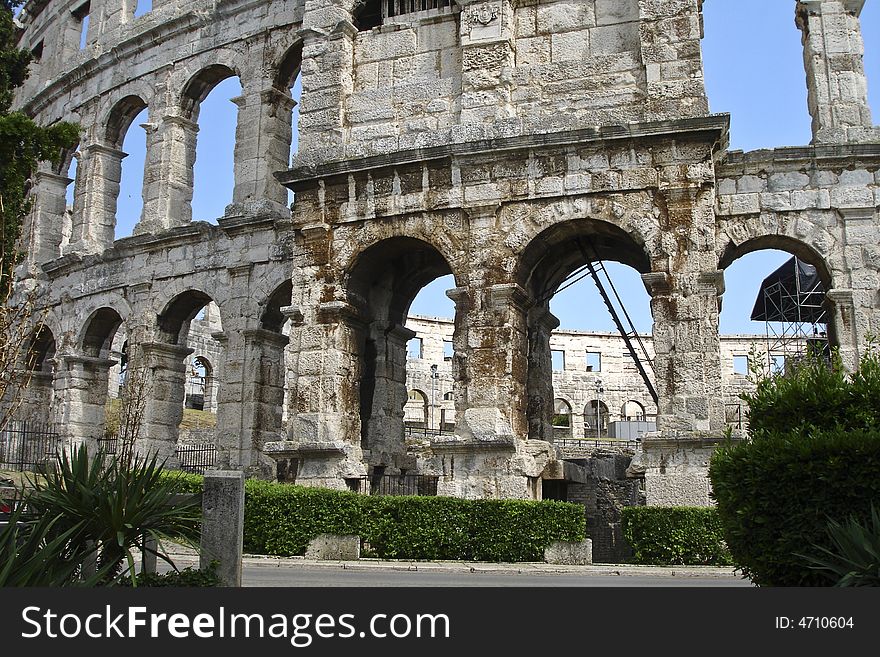 The roman colosseum of Pula in Croatia