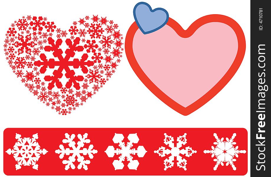 Christmas heart by 5 perfect snowflake shape. Christmas heart by 5 perfect snowflake shape