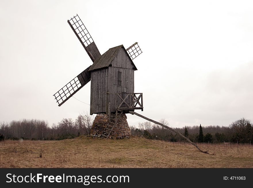Old windmill on island the Muhu in Estonia