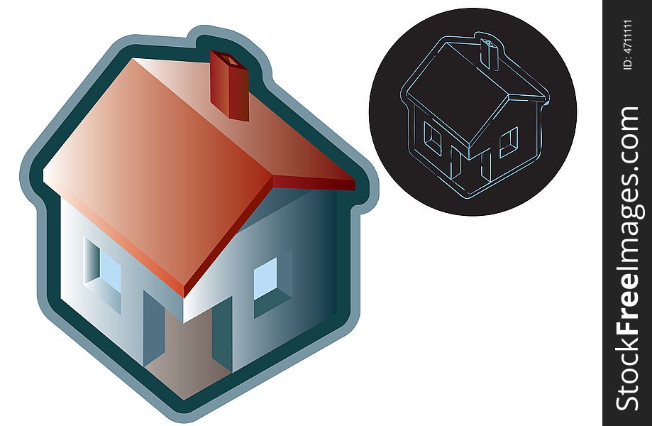 Home icon with 3d view and line view. Home icon with 3d view and line view