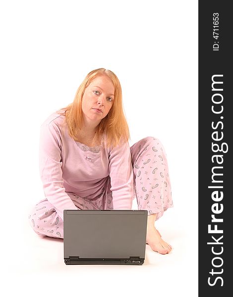 Isolated Woman Using Laptop
