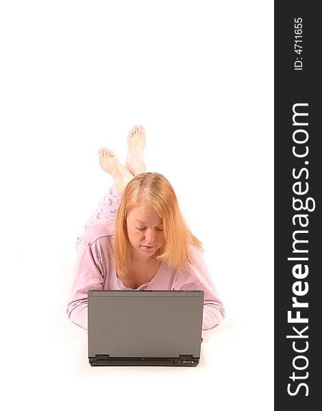 Isolated woman using laptop