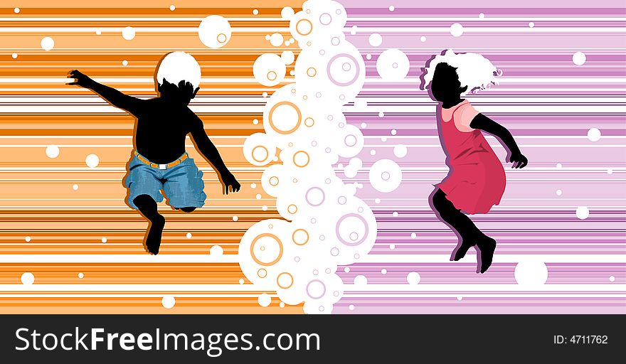 A boy and girl jumping in the air. A boy and girl jumping in the air