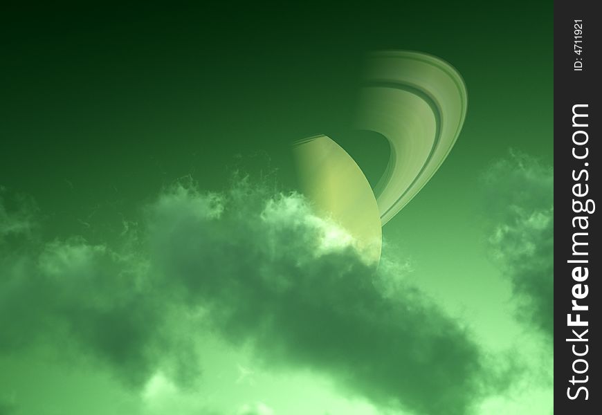 An image of Saturn in a cloudy green sky. It would make a good background image. An image of Saturn in a cloudy green sky. It would make a good background image.