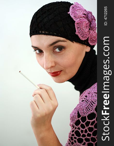 Portrait Of Woman With Cigarette In Retro Style