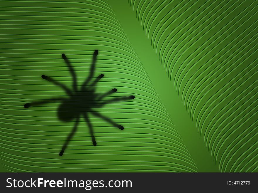 Computer created image of the silhouette of a spider on a leaf