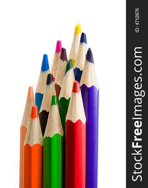 A vertical bunch of bright color pencils. A vertical bunch of bright color pencils
