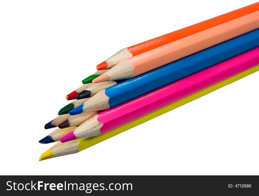 A diagonal bunch of bright color pencils. A diagonal bunch of bright color pencils