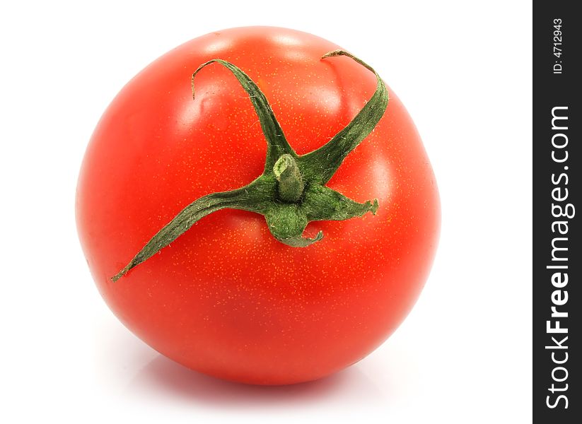 Fresh ripe tomato on white on white background