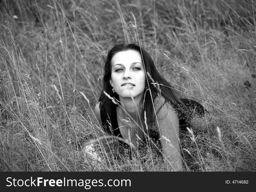 The girl on a floor, a lioness on hunting, Leningrad region, Russia