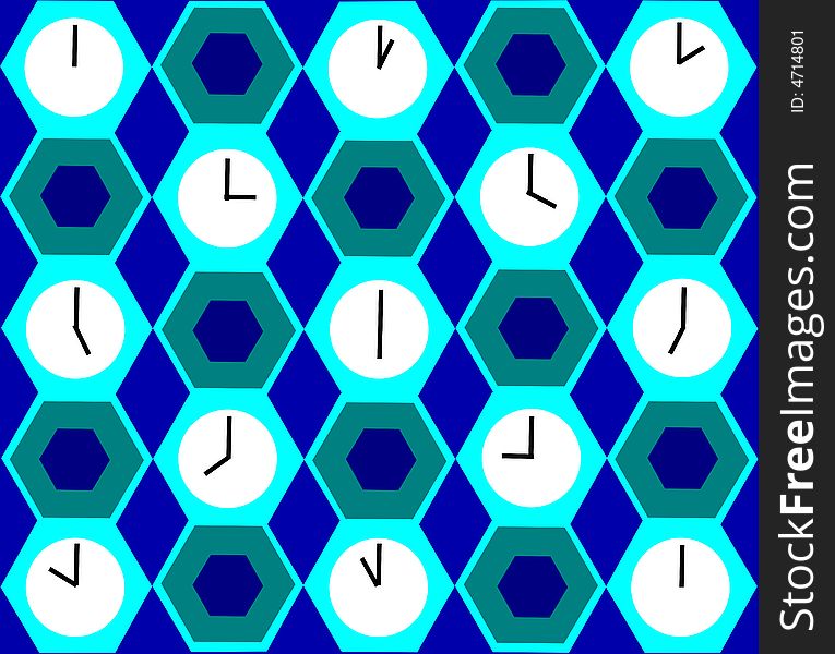 Blue background with rhombus and clocks. Blue background with rhombus and clocks