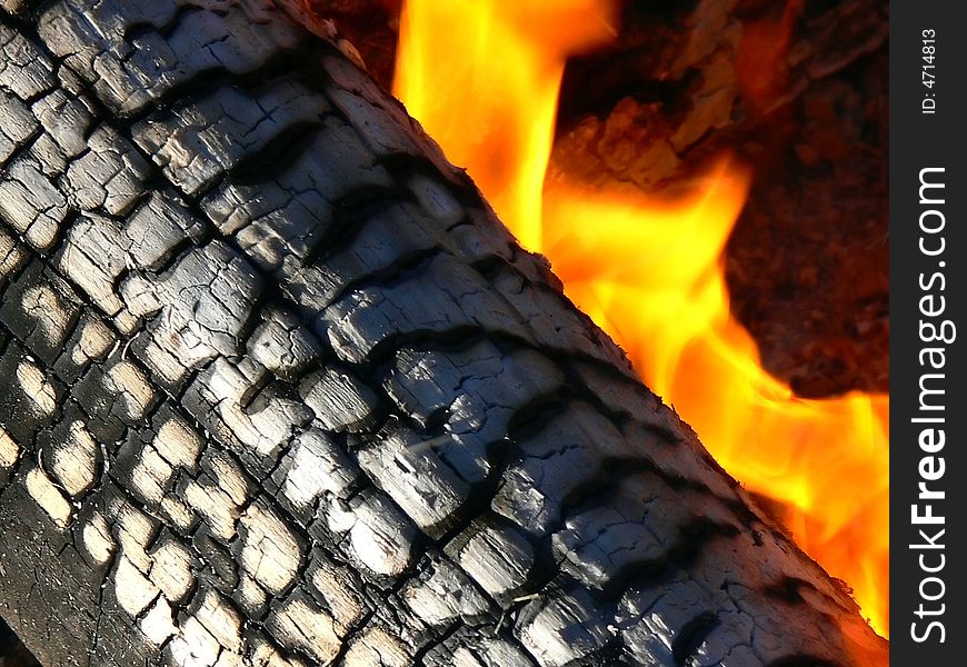 Extremely macro view of burning wood