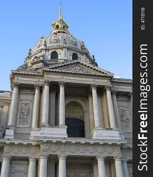 View of the Dome des Invalides in Paris, France.