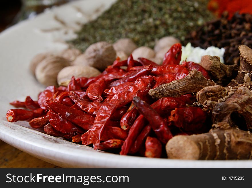 A plate loaded with colorful spices