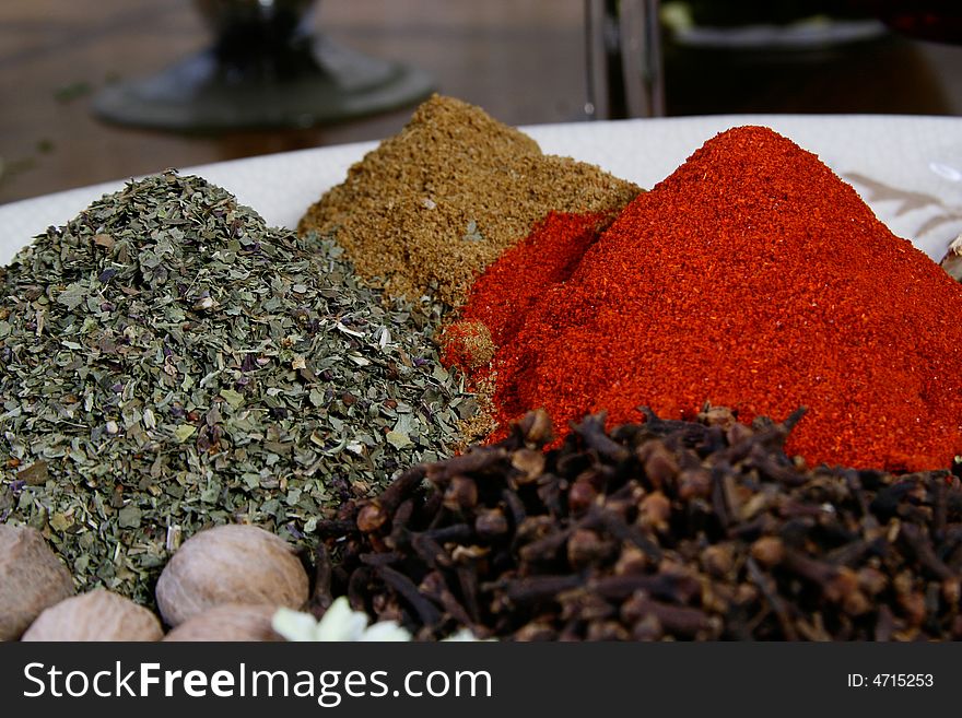 A plate loaded with colorful spices