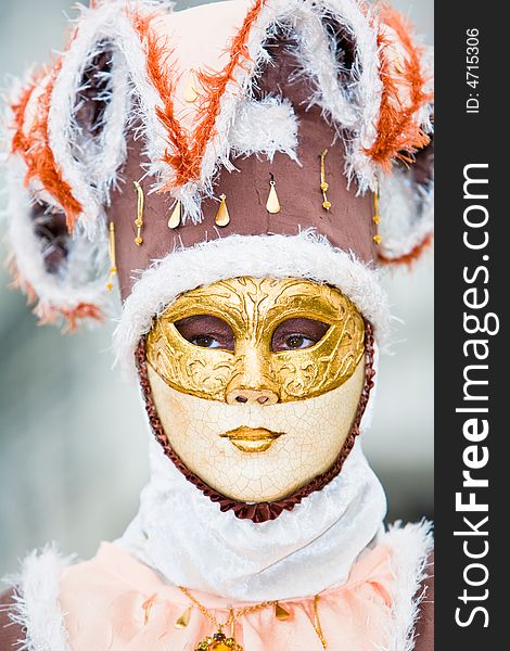 Cream and brown costume at the Venice Carnival. Cream and brown costume at the Venice Carnival