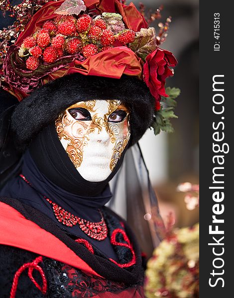 Red and black costume at the Venice Carnival. Red and black costume at the Venice Carnival