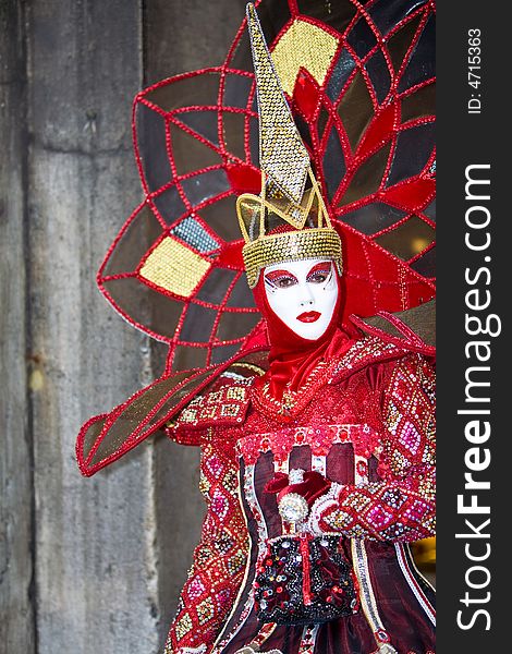 Woman in a fantastic red carnival costume. Woman in a fantastic red carnival costume