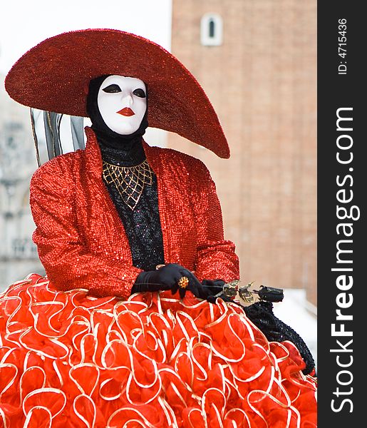 Red and black costume at the Venice Carnival
