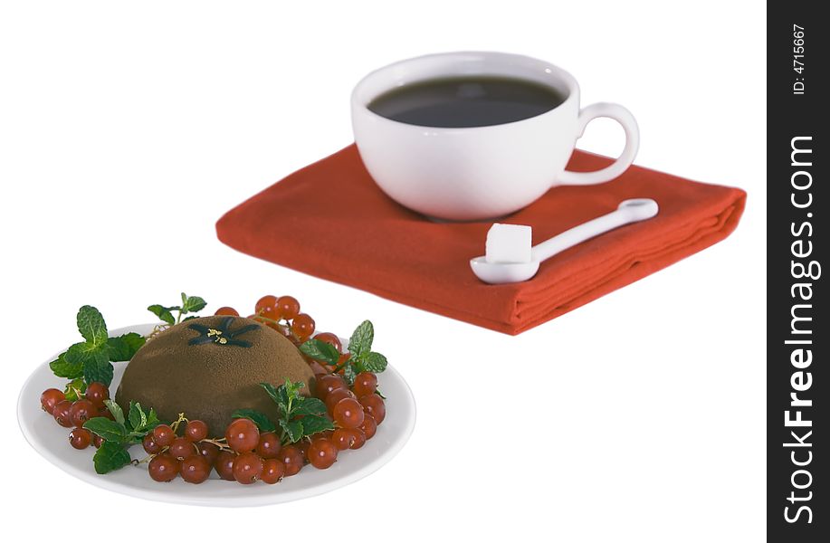 Chocolate Dessert And Coffee Or Tea ~ Isolated
